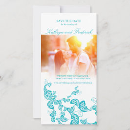 Turquoise Floral Peacock Save the Date Fotokarte