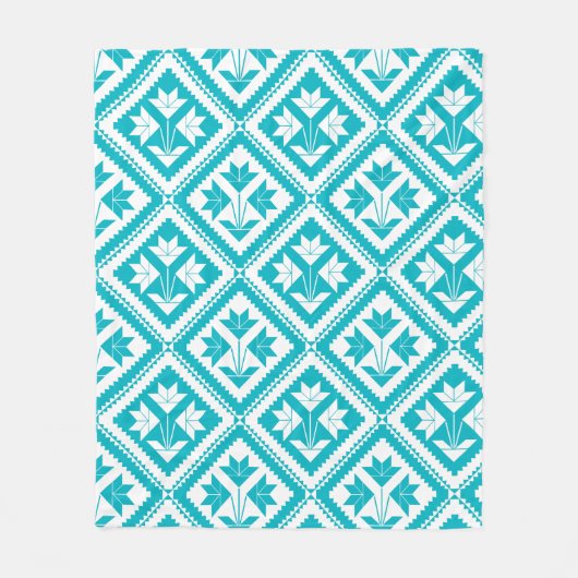 Turquoise Floral Quilt Fleece Blanket (Vorderseite)