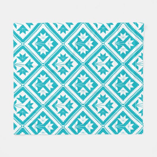 Turquoise Floral Quilt Fleece Blanket (Vorderseite (Horizontal))