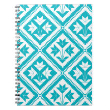 Turquoise Floral Quilt Spiral Notebook