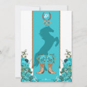 Turquoise Floral Western Charro Ranch Quinceañera Einladung (Rückseite)