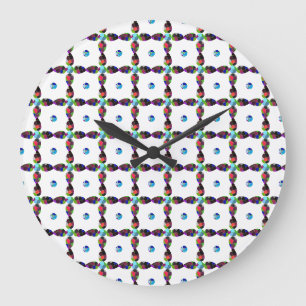 Turquoise Flower Color Art Illustration Große Wanduhr