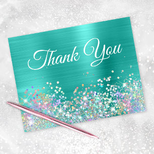 Turquoise Foil Girly Holo Glitzer Dankeskarte
