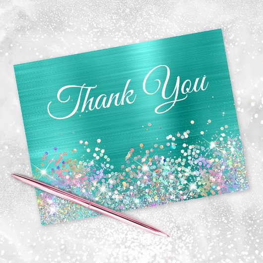 Turquoise Foil Girly Holo Glitzer Dankeskarte