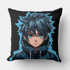 Turquoise Force: Manga Boy im Anime-Stil Kissen