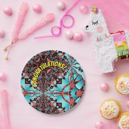 Turquoise Fraktal Star Blast Gratulation Pappteller (Party)