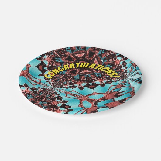 Turquoise Fraktal Star Blast Gratulation Pappteller (Schrägansicht)