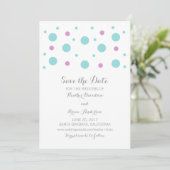 Turquoise Fuchsia Confetti Save the Date einladen (Stehend Vorderseite)