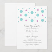Turquoise Fuchsia Confetti Save the Date einladen (Vorne/Hinten)