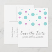 Turquoise Fuchsia Confetti Save the Date Postkarte (Vorne/Hinten)