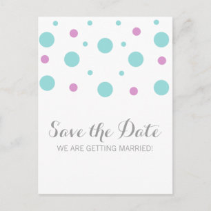 Turquoise Fuchsia Confetti Save the Date Postkarte