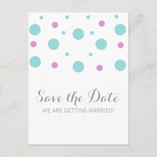 Turquoise Fuchsia Confetti Save the Date Postkarte (Vorderseite)