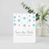 Turquoise Fuchsia Confetti Save the Date Postkarte (Stehend Vorderseite)