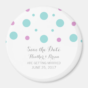Turquoise Fuchsia Confetti Speichern Sie das Date  Magnet