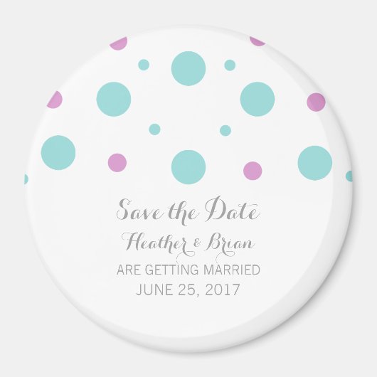 Turquoise Fuchsia Confetti Speichern Sie das Date  Magnet (Vorne)