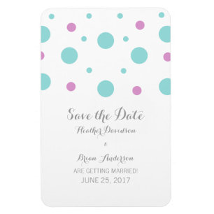 Turquoise Fuchsia Confetti Speichern Sie das Date Magnet