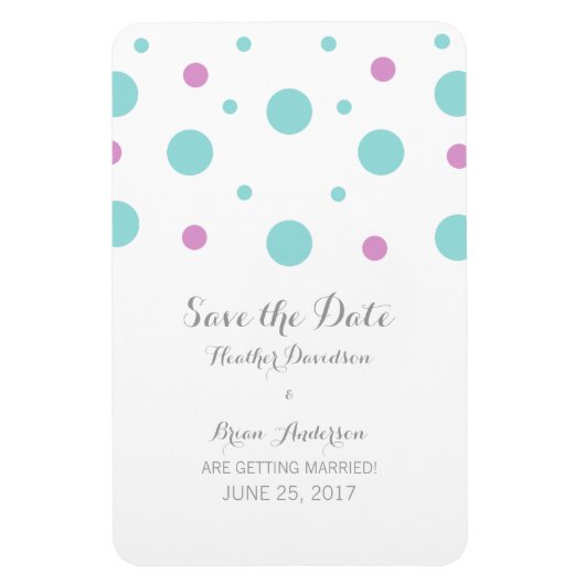 Turquoise Fuchsia Confetti Speichern Sie das Date  Magnet (Vertikal)