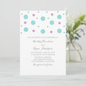 Turquoise Fuchsia Confetti Wedding Einladung (Stehend Vorderseite)