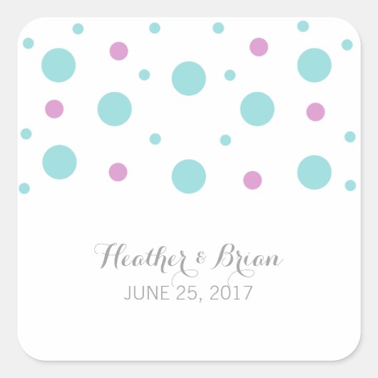 Turquoise Fuchsia Confetti Wedding Stickers (Vorderseite)