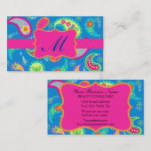 Turquoise Fuchsia Pink Modern Paisley Monogram Visitenkarte (Vorne/Hinten)