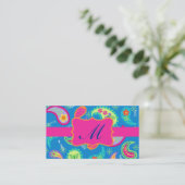 Turquoise Fuchsia Pink Modern Paisley Monogram Visitenkarte (Stehend Vorderseite)