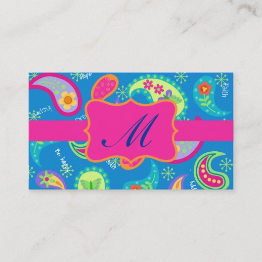 Turquoise Fuchsia Pink Modern Paisley Monogram Visitenkarte (Vorderseite)