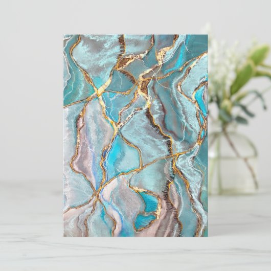 Turquoise Geode Kintsugi Einladung (Stehend Vorderseite)