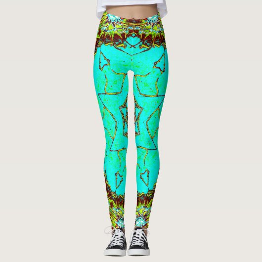 Turquoise Geometric Leggings – Abstrakte Symmetrie (Vorderseite)