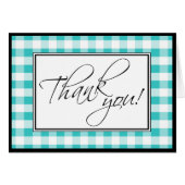 Turquoise Gingham Custom Danke Karte (Vorderseite (Horizontal))