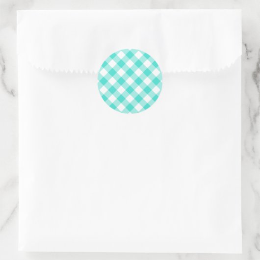 Turquoise Gingham Pattern Runder Aufkleber (Tasche)