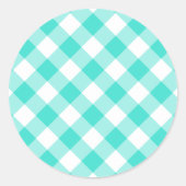 Turquoise Gingham Pattern Runder Aufkleber (Vorderseite)