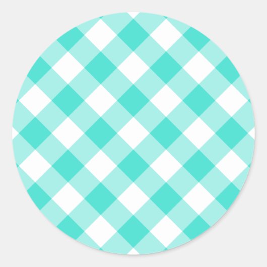 Turquoise Gingham Pattern Runder Aufkleber (Vorderseite)
