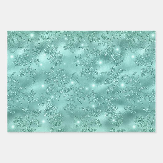 Turquoise Glam Sparkle Glitter Elegant Patterns Geschenkpapier Set (Vorderseite 3)