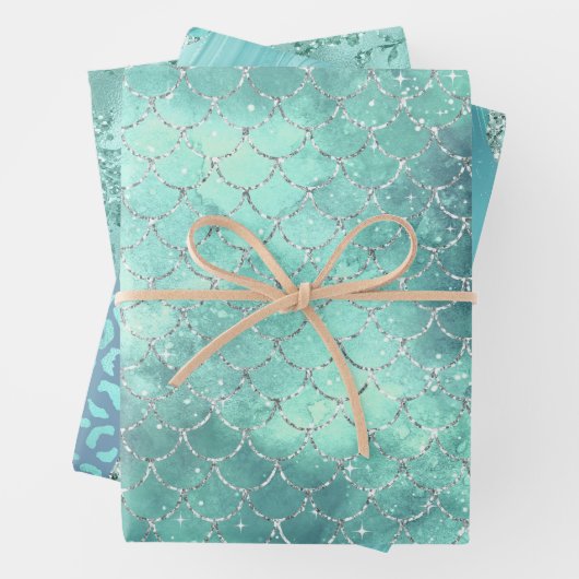 Turquoise Glam Sparkle Glitter Elegant Patterns Geschenkpapier Set (Beispiel)
