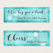 Turquoise Glitzer Bokeh Script Mini Drink Ticket (Vorne & Hinten)