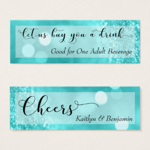 Turquoise Glitzer Bokeh Script Mini Drink Ticket