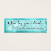 Turquoise Glitzer Bokeh Script Mini Drink Ticket (Vorderseite)
