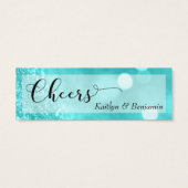Turquoise Glitzer Bokeh Script Mini Drink Ticket (Rückseite)