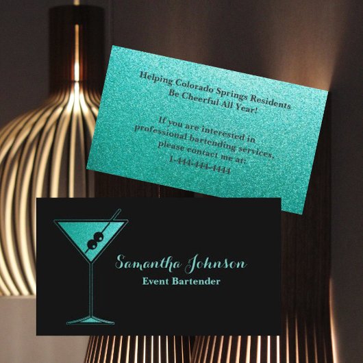 Turquoise Glitzer Event Barkeeper Business Card Visitenkarte