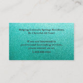 Turquoise Glitzer Event Barkeeper Business Card Visitenkarte (Rückseite)