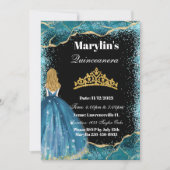 Turquoise Glitzer Princess Quinceañera Ballgown Einladung (Vorderseite)
