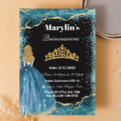 Turquoise Glitzer Princess Quinceañera Ballgown Einladung