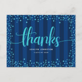 Turquoise Glitzer Skript Abschluss Marine danke Postkarte (Vorderseite)