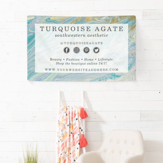 Turquoise & Gold Agate Stone Geode Marble Swirl Banner (Insitu)