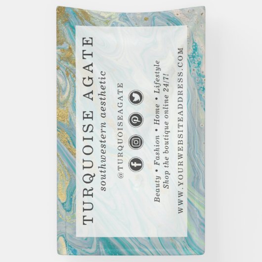Turquoise & Gold Agate Stone Geode Marble Swirl Banner (Vertikal)