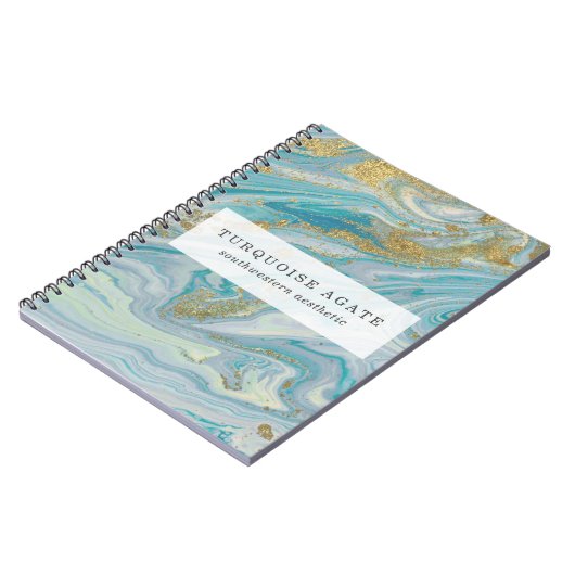 Turquoise & Gold Agate Stone Geode Marble Swirl Notizblock (Linke Seite)