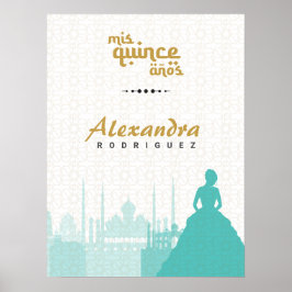 Turquoise & Gold Arabian Quinceñera Foto Poster