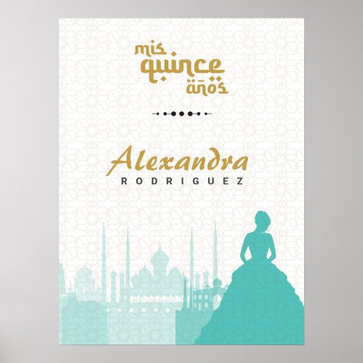 Turquoise & Gold Arabian Quinceñera Foto Poster (Vorne)