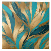 Turquoise Gold Boho Blätter Populäre Sammlung Fliese (Vorderseite)