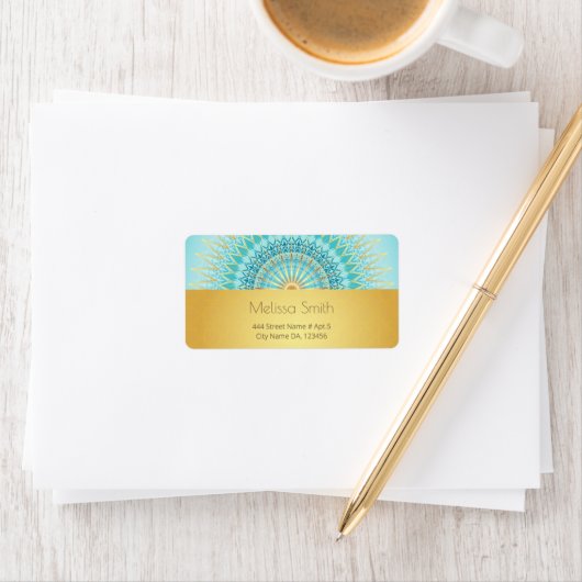 Turquoise Gold Boho Mandala Adressaufkleber (Insitu)